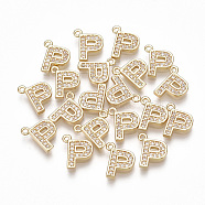 Brass Cubic Zirconia Charms, Letter, Clear, Real 18K Gold Plated, Letter.P, 10x8x1.5mm, Hole: 1mm(KK-S348-330P)