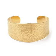 Ion Plating(IP) 304 Stainless Steel Textured Wide Cuff Bangles for Women, Real 18K Gold Plated, Inner Diameter: 2-1/4~2-1/2 inch(5.55~6.2cm)(BJEW-L682-014G)