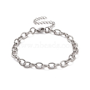 304 Stainless Steel Cable Chain Bracelet for Men Women, Stainless Steel Color, 7-1/8 inch(18cm), Link: 8x6x1.2mm(BJEW-E031-01P-05)