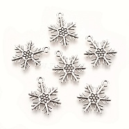 Tibetan Style Alloy Pendants, Cadmium Free & Nickel Free & Lead Free, Snowflake, for Christmas, Antique Silver, 26x19x2mm, Hole: 2mm(TIBEP-3264-AS-NR)