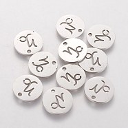 304 Stainless Steel Charms, Flat Round with Constellation/Zodiac Sign, Capricorn, 12x1mm, Hole: 1.5mm(STAS-Q201-T095-10)