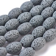 Natural Lava Rock Beads Strands, Dyed, Oval, Gray, 12x8.5~9mm, Hole: 1.6mm, about 32~33pcs/strand, 15.5~15.7 inch(39.5~40cm)(G-F643-A04)