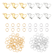112Pcs 4 Style 304 Stainless Steel Heart Lobster Claw Clasps and Open Jump Rings, for Necklace Jewelry Making, Golden & Stainless Steel Color, Lobster Claw Clasps: 12pcs/box(STAS-DC0001-14)