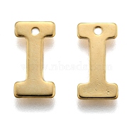 304 Stainless Steel Charms, Letter, Initial Charms, Real 18k Gold Plated, Letter.I, 11x6~12x0.8mm, Hole: 1mm(STAS-P141-I)