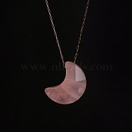 Natural Rose Quartz Moon Pendant Necklaces, Golden Tone Titanium Steel Cable Chain Necklaces for Women, 15.75 inch(40cm)(PW-WG44219-01)
