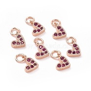 Brass Micro Pave Cubic Zirconia Charms, Long-Lasting Plated, Lead Free & Nickel Free & Cadmium Free, Heart, Hot Pink, Real Rose Gold Plated, 9.5x6.5x2mm, Hole: 1mm.(RB-I078-66RG-01-NR)