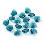 Romantic Valentines Ideas Glass Charms, Faceted Heart Charm, Medium Turquoise, 10x10x5mm, Hole: 1mm(G030V10mm-14)