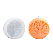 Candle Food Grade Silicone Molds, for Scented Candle Making, Flat Round with Tree of Life Pattern, White, 9x8.9x2.8cm, Inner Diameter: 7.7x7.8cm(DIY-WH0349-54)