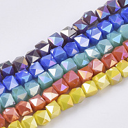 Electroplate Glass Beads Strands, AB Color Plated, Faceted, Cube, Mixed Color, 6x6x5mm, Hole: 1.5mm, about 98pcs/Strand, 9.06 inch(23cm) (EGLA-N002-02)