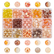 Elite 300Pcs 15 Style Crackle Glass Beads, Round, Baking Paint & Transparent & Imitation Jade & Spray Painted, Mixed Color, 8~9mm, Hole: 1.3~1.6mm, 20Pcs/style(DIY-PH0021-56)