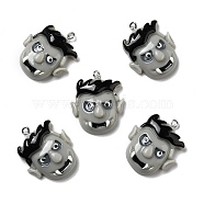 Halloween Opaque Resin Pendants, with Platinum Tone Iron Loops, Vampire Head, Black, 30x25x8mm, Hole: 2mm(X-RESI-B011-06)