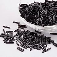 Glass Bugle Beads, Opaque Colours, Black, 12x2mm, Hole: 0.5mm, about 5000pcs/bag(SEED-E001-12mm-49#)