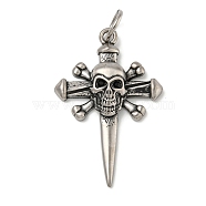 316 Surgical Micro Pave Cubic Zirconia Stainless Steel Pendants, with Jump Rings, Skull with Cross Shape, Black, 46.5x30.5x7mm, Hole: 7mm(STAS-Z073-61AS-02)