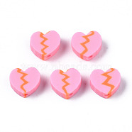 Handmade Polymer Clay Beads, for DIY Jewelry Crafts Supplies, Heart, Pearl Pink, 8x9~9.5x4~4.5mm, Hole: 1.8mm(CLAY-N008-023I)
