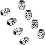 316 Stainless Steel European Beads, Large Hole Beads, Barrel with Wolf, Antique Silver, 13x10.5mm, Hole: 5.5mm, 10pcs/box(STAS-UN0005-59)