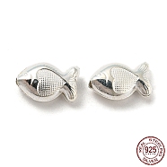 925 Sterling Silver Beads, Fish, Silver, 10.5x16x6.5mm, Hole: 2mm(STER-B002-03B-S)