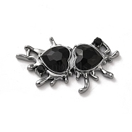 Alloy Connector Charms, Melting Heart Links with Glass, Lead Free & Cadmium Free, Gunmetal, Black, 24x40x6mm, Hole: 2.6x2mm and 2.6x2.8mm(PALLOY-K001-066B-01)