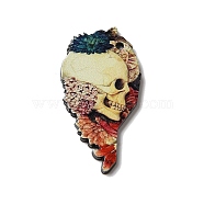 Printed Halloween Themed Acrylic Pendants, Skull, Colorful, 41x21.5x2mm, Hole: 1.8mm(OACR-L018-12A)