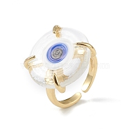 Lampwork Evil Eye Open Cuff Ring, Golden Brass Lucky Jewelry for Women, Lead Free & Cadmium Free, Purple, Inner Diameter: 16mm(RJEW-C051-01G-05)