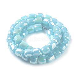 Electroplate Opaque Glass Beads, Faceted Barrel, Cyan, 10x10mm, Hole: 1mm(GLAA-F108-10A-04)