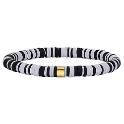 Polymer Clay Heishi Surfer Stretch Bracelet with 304 Stainless Steel Beaded, Preppy Bracelet, Black, Inner Diameter: 2 inch(5.2cm)(BJEW-SW00112-03)