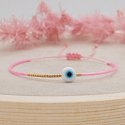 Adjustable Lanmpword Evil Eye Braided Bead Bracelet, Pink, 11 inch(28cm)(ZW2937-14)