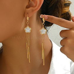 Bohemian Style Long Tassel Vintage Design Fashion Stainless Steel Flower Hoop Earrings for Women, Golden, 105x14mm(OL4221)