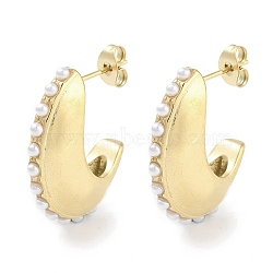 304 Stainless Steel ABS Plastic Imitation Pearl Stud Earrings for Women, Real 18K Gold Plated, 24x7mm(EJEW-L283-095G)