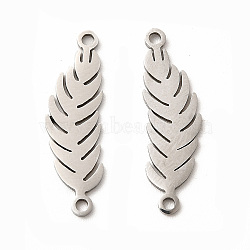 201 Stainless Steel Connector Charms, Hollow Feather Links, Stainless Steel Color, 24x7x1mm, Hole: 1.4mm(STAS-K251-077P)