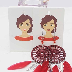 Paper Earring Display Cards, Earring Holder Cards, Rectangle with Girl Pattern, Light Coral, 9x6x0.03cm, Hole: 5mm and 1mm(DIY-B061-05K)