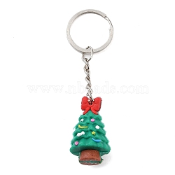 Christmas Themed Iron Keychains, with Silicone Pendants, Christmas Tree, 8.7cm, Tree: 34x20x19mm(KEYC-L035-01P-03)