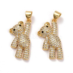 Brass Micro Pave Clear Cubic Zirconia Pendants, Lead Free & Cadmium Free, Bear, Real 18K Gold Plated, 22.5x12.5x4mm, Hole: 4.5x3.5mm(X-KK-K258-21G-RS)