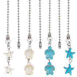 Synthetic Turquoise Ceiling Fan Pull Chain Extenders, Starfish & Sea Turtle Pendant Decoration, with Iron Ball Chains, Mixed Color, 36~36.3cm, 2 style, 6pcs/style, 12pcs/set(AJEW-AB00126)