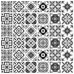 Waterproof PVC Tile Stickers, for Kitchen Bathroom Waterprrof Wall Tiles, Square with Flower Pattern, Black, 100x100mm, 12 style, 3pcs/style, 36pcs/set(DIY-WH0454-010)