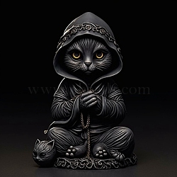 Halloween Resin Cat Mage Figurines, for Home Desktop Decoration, Black, 80x95x150mm(PW-WG10268-01)