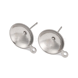 Anti-Tarnish 304 Stainless Steel Stud Earring Findings, Flat Round Earring Settings with Loop, Stainless Steel Color, 15.5x12x11.5mm, Hole: 1.4mm, Pin: 0.7mm(STAS-S151-01P-H)