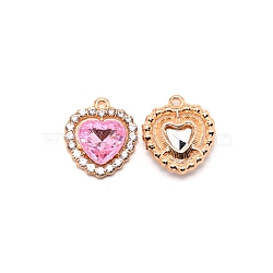 Alloy Crystal Rhinestone Charms, with Acrylic, Heart, Light Gold, Light Rose, 18x16x5mm, Hole: 1.4mm(ALRI-WH0002-65I)