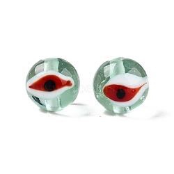 Handmad Evil Eye Round Lampwork Beads, Medium Aquamarine, 10x9~10mm, Hole: 1.6~2mm(LAMP-T021-17A)