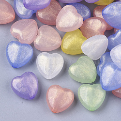 Transparent Acrylic Beads, Glitter Beads, Heart, Mixed Color, 14x14x7mm, Hole: 1.8mm(TACR-R138-25)