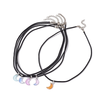 Glass Crescent Moon Pendant Necklaces, with Imitation Leather Cords, Mixed Color, 17.60~17.99 inch(44.7~45.7cm)