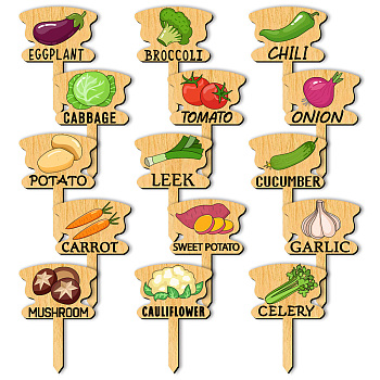 Wood Plant Labels, for Seed Potting, Herbs, Flowers, Vegetables, Name, Vegetables, 70x50x3mm, 15pcs/set