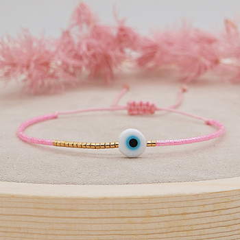Adjustable Lanmpword Evil Eye Braided Bead Bracelet, Pink, 11 inch(28cm)