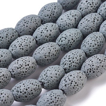 Natural Lava Rock Beads Strands, Dyed, Oval, Gray, 12x8.5~9mm, Hole: 1.6mm, about 32~33pcs/strand, 15.5~15.7 inch(39.5~40cm)