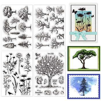 4 Sheets 4 Styles PVC Plastic Clear Stamps, for DIY Scrapbooking, Photo Album Decorative, Cards Making, Stamp Sheets, Mixed Shapes, 16x11x0.3cm, 1 sheet/style
