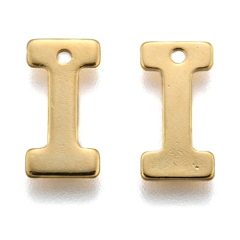 304 Stainless Steel Charms, Letter, Initial Charms, Real 18k Gold Plated, Letter.I, 11x6~12x0.8mm, Hole: 1mm