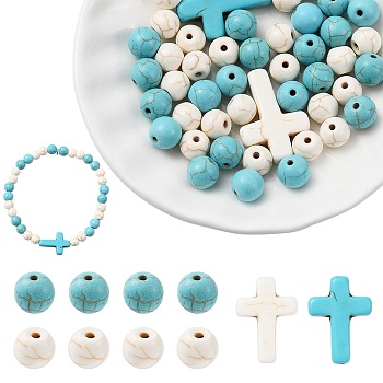 DIY Cross Bracelet Making Kit, Including Synthetic Magnesite & Turquoise Beads, Elastic Thread, 48Pcs/box