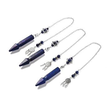 Natural Banded Agate Pointed Dowsing Pendulums, Dyed, with Eco-Friendly Brass Findings, Platinum, Cadmium Free & Lead Free, Bullet, 31.35cm