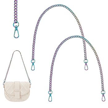 Elite 2Pcs Zinc Alloy Curb Chain Bag Handles, Alloy Swivel Clasp Bag Strap, Rainbow Color, 60cm, Link: 11.5x8x2.5mm