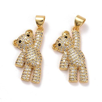 Brass Micro Pave Clear Cubic Zirconia Pendants, Lead Free & Cadmium Free, Bear, Real 18K Gold Plated, 22.5x12.5x4mm, Hole: 4.5x3.5mm