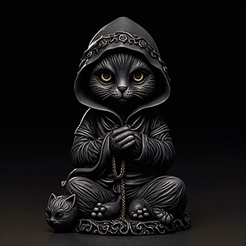 Halloween Resin Cat Mage Figurines, for Home Desktop Decoration, Black, 80x95x150mm